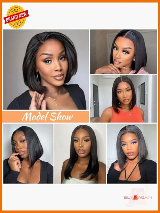 2x6 Lace Closure Bob Wig Human Hair 150% Density 14 Inch Straight Glueless Wig main image 5